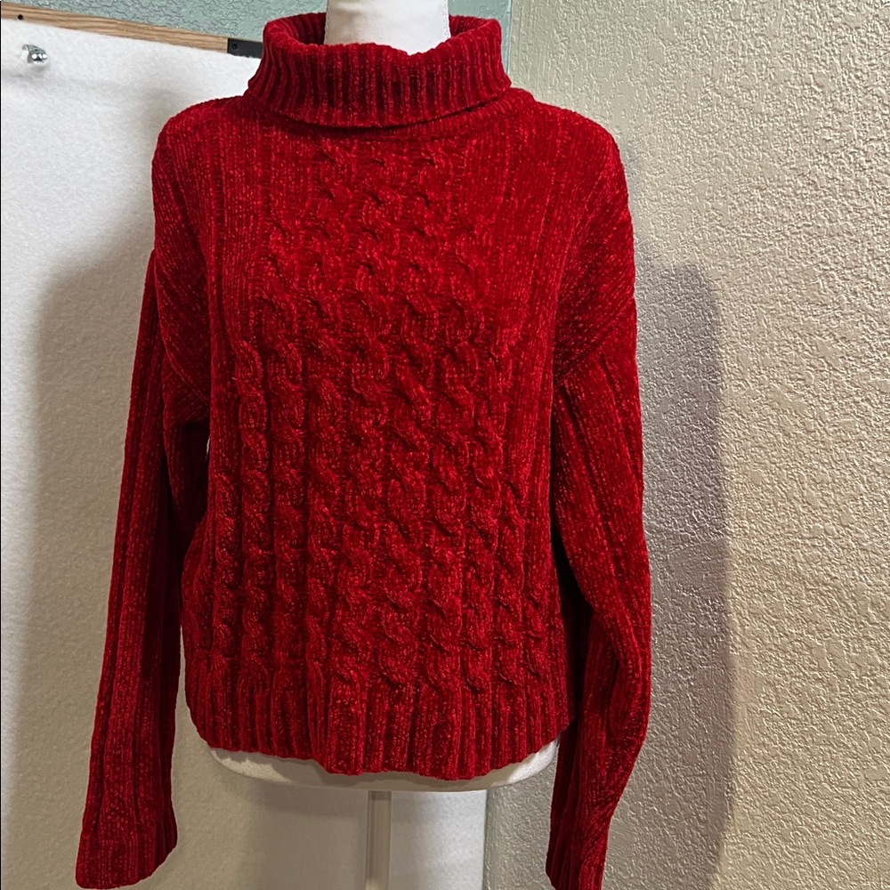 COUNTY SEAT  EST. 1973 
Red Cable Knit Turtleneck Sweater